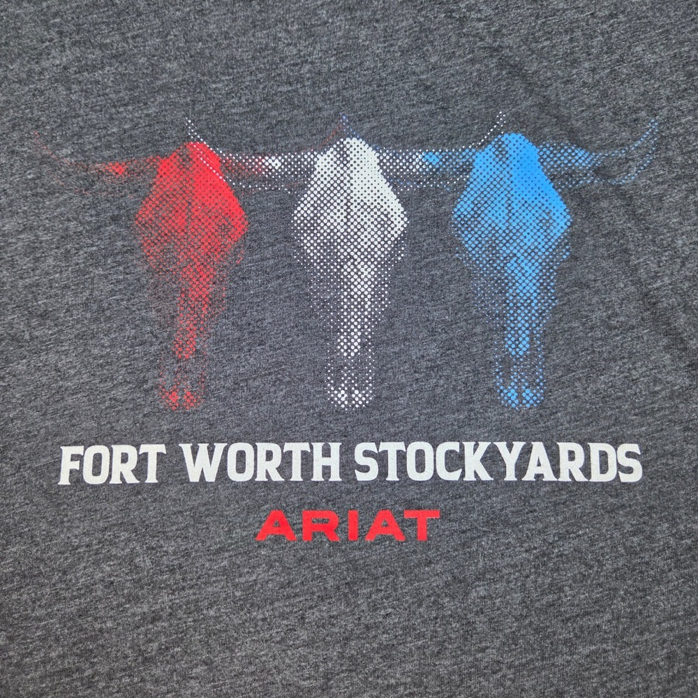 Ariat Fort Worth Stockyards Graphic T-Shirt Mens XL Longhorn Skull Charcoal Gray